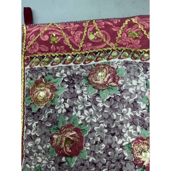 Christmas stocking handmade floral pink purple gold trim embellished sequin READ - Picture 3 of 6